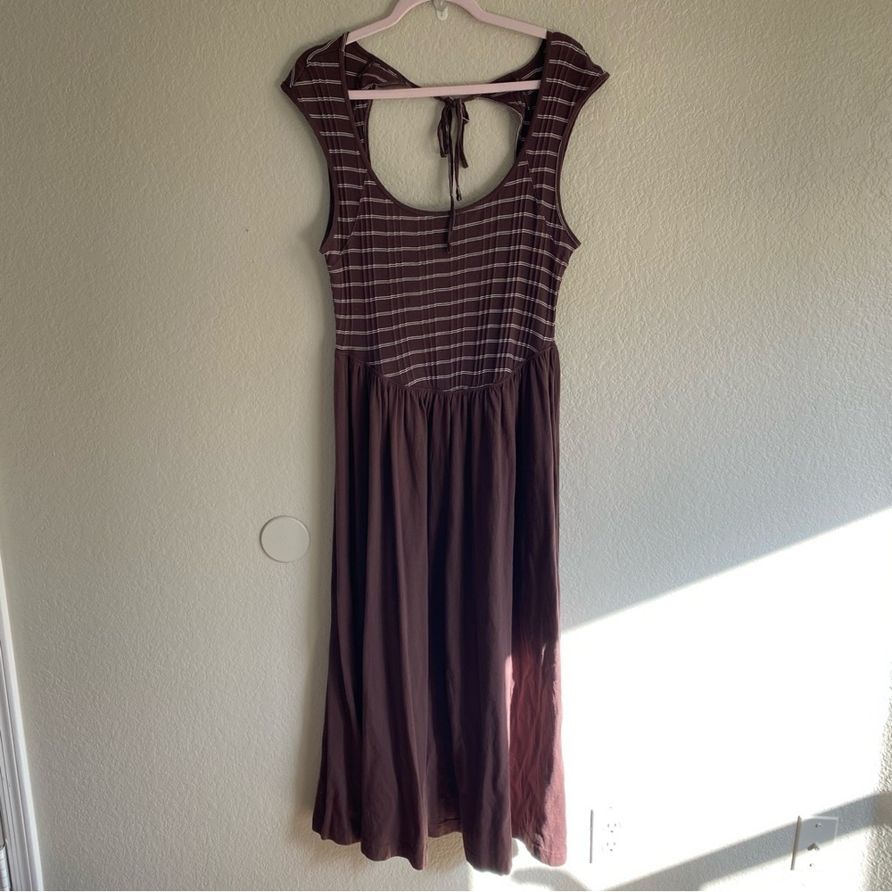 NEW Free People Beach Alana Open-Back Striped Brown Midi - Picture 3 of 10